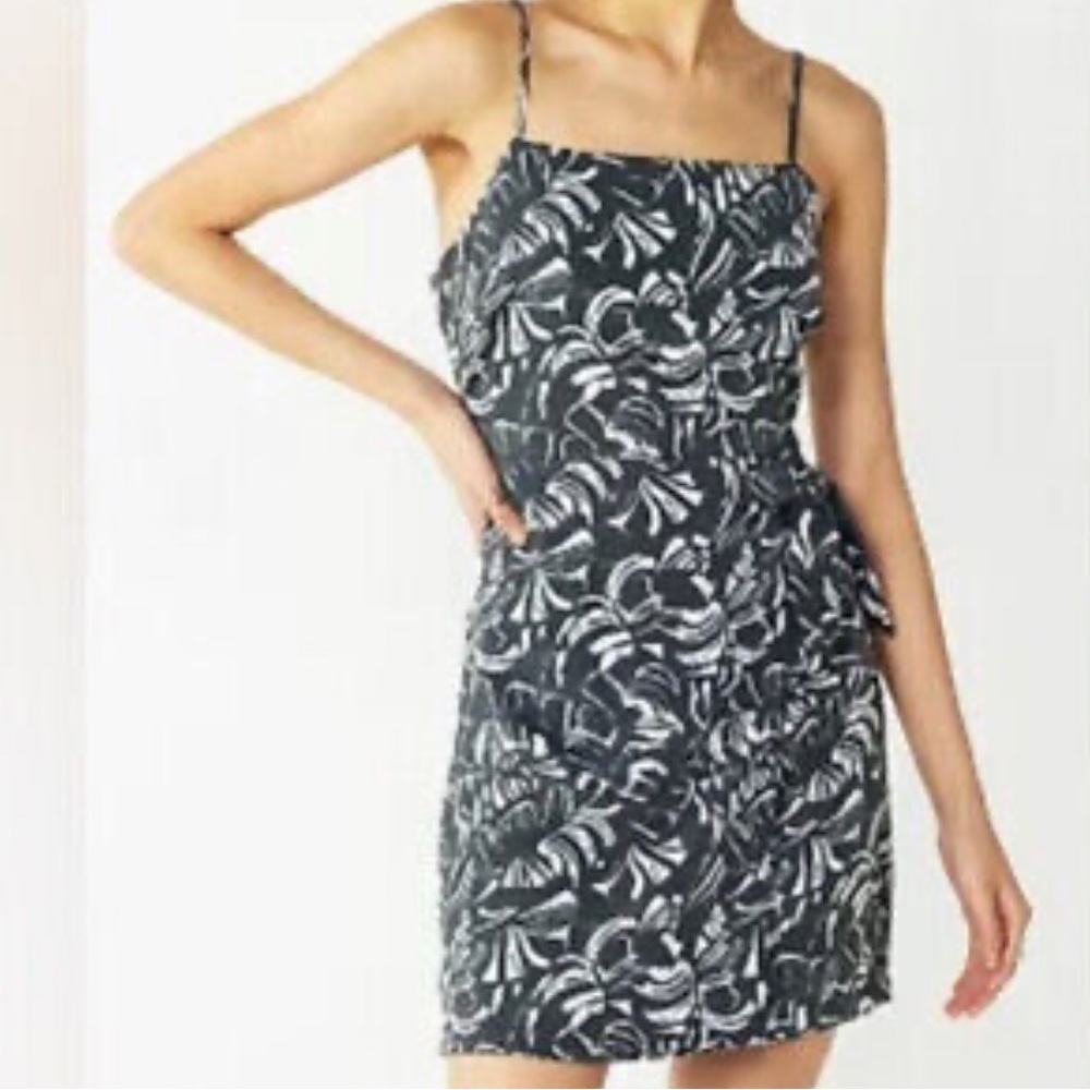 Nine West black and white tropical side tie mini dress
